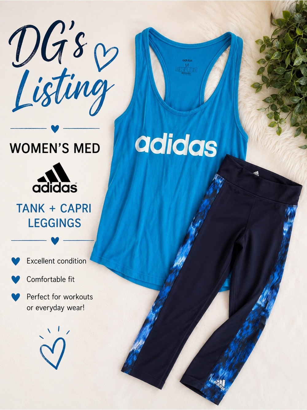 adidas Bright Blue Logo Tank with Navy Capri Leggings